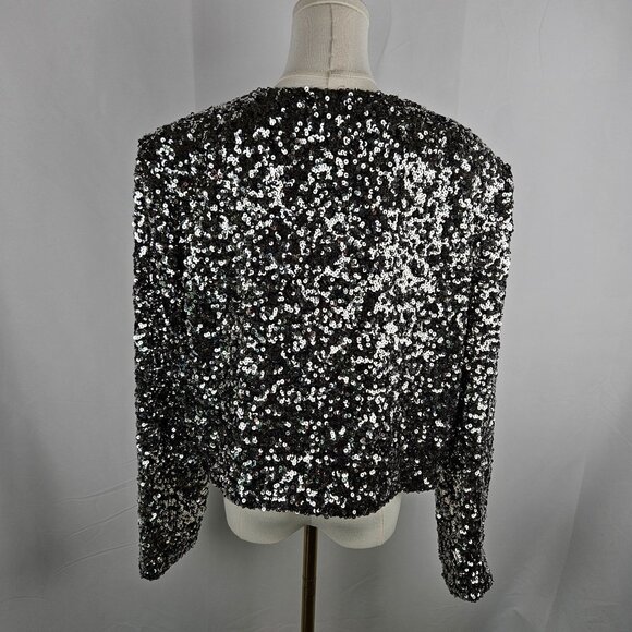 Zara Sequin Jacket XL Silver Snap Front Bling Party Glam Event 2024 EUC! - Picture 5 of 11